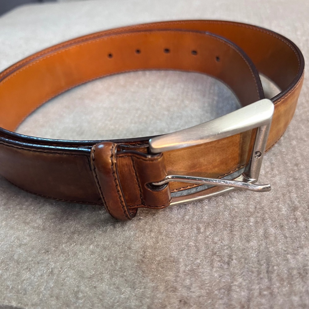 Magnanni Two-Tone Brown Leather Belt with Silver Buckle